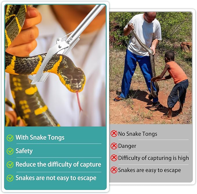 50" Collapsible Stainless Steel Snake Grabber Tool: Multi-Functional Hook, Tongs, Pole, Reacher for Safe Snake Handling and Rattlesnake Catching Repgfor