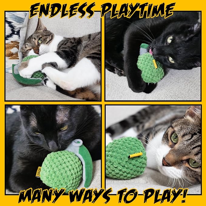 Cat Toys Grenade, Cat Toys for Indoor Cats, Kitten Toys, Catnip Toys for Cats of All Breeds, Action Themed Fun for Kicking, Biting, Chewing (Grenade, 1-Pack) - PAWPICO