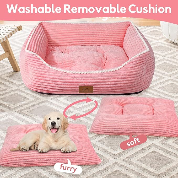 Rectangle Dog Bed for Large Medium Pets Indoor Outdoor with Removable Mat,Machine Washable Sleeping Sofa Non-Slip Bottom Breathable Soft Puppy Bed Durable Orthopedic Calming Pet Cuddler(Large, Pink) - PAWPICO