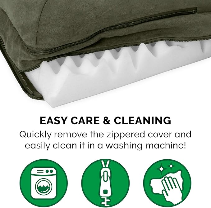 Furhaven Orthopedic Dog Bed for Large Dogs w/ Removable Bolsters & Washable Cover, For Dogs Up to 95 lbs - Two-Tone Plush Faux Fur & Suede L Shaped Chaise - Dark Sage, Jumbo/XL - PAWPICO