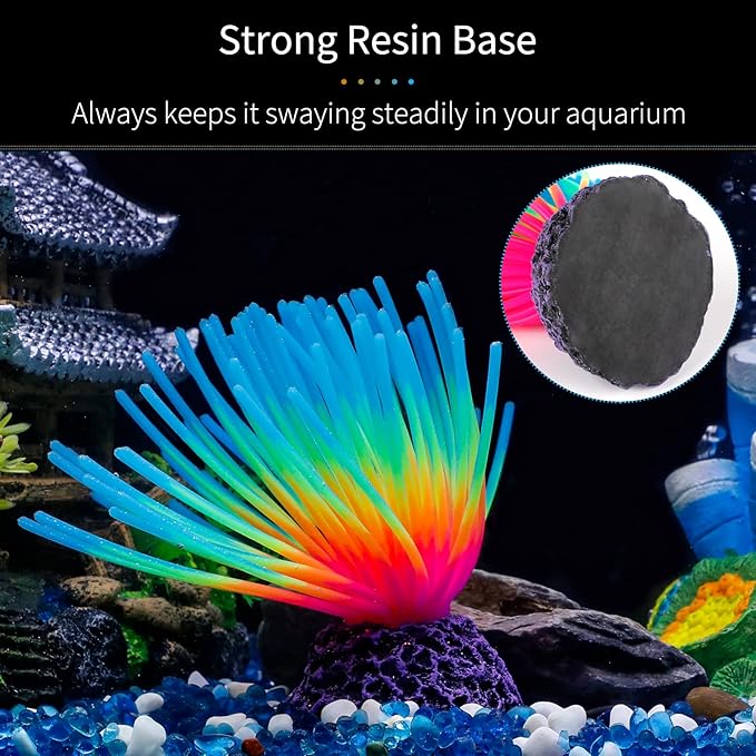 Uniclife Aquarium Imitative Iridescent Blue Sea Urchin Ball Artificial Silicone Ornament with Glowing Effect for Fish Tank Landscape Decoration UnicLife