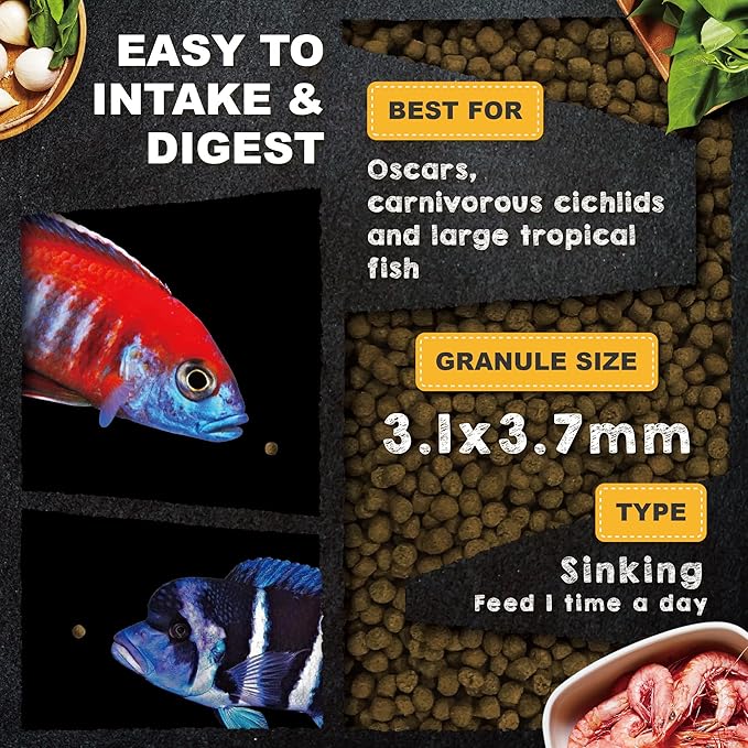 Ultra Fresh Cichlid Sinking Fish Food, Wild Sword Prawns, All Natural Ingredients, Carnivore Pellets for Large Cichlid and Tropical Fish, Royal Cichlid Premium Pellet 16 oz UltraFresh-ShrimpDelight