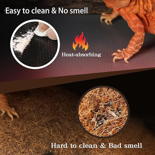 Bearded Dragon Tank Accessories, Reptile Mat, Reptile Terrarium Substrate Liner for Leopard Gecko, Lizard, Snake, Tortoise, Iguana Non-Adhesive Reptile Flooring (18"x72" Black) zunzingy