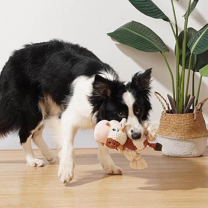 Sedioso Dog Toys, Dog Plush Toy for Large Breed, Cute Squeaky Dog Toys with Crinkle Paper, Dog Chew Toys for Puppy, Small, Middle, Big Dogs (Cow) - PAWPICO