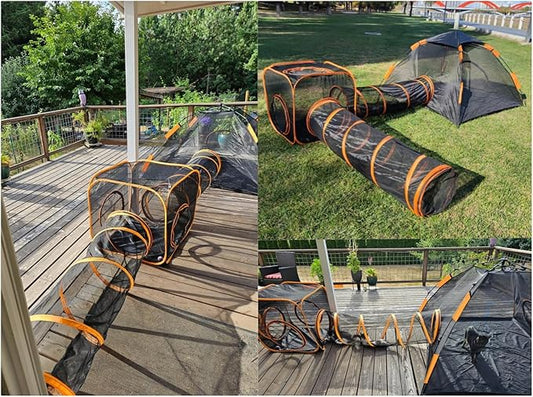 Catio Outdoor Cat Enclosures for Indoor Cats, 4-in-1 Outside Large Playground Include Portable Cat Tent and Tunnel, for Cats and Other Pets - PAWPICO