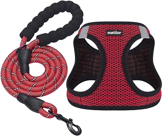 Dog Harness Step-in Breathable Puppy Cat Dog Vest Harnesses for Small Medium Dogs Red matilor