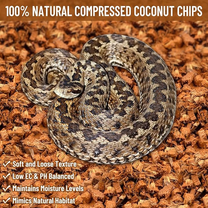 Riare 10LB Coconut Chip Substrate for Reptiles, 72 Quart Coconut Fiber Substrate Coco Chips Substrate Coconut Husk Bedding for Snakes, Tortoises, Ball Python, Bearded Dragon, Geckos, Lizards, Frogs Riare