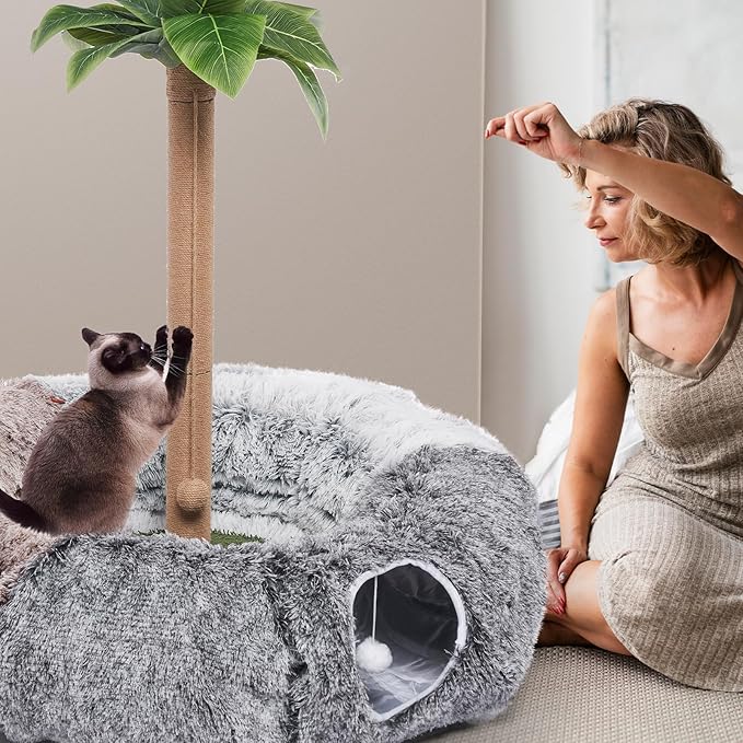 Odoland Large Cat Tunnels for Indoor Cats Fluffy Cat Bed and Detachable Cat Cave Tunnels with 20 Cat Toys, Cat Donut Tunnel and Variety Kitten Toy Set for Chewing Playing - PAWPICO