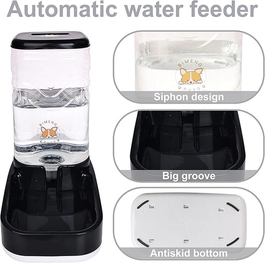 ELEVON Automatic Pet Water Feeder, 3.8L Gravity Cat Water Dispenser with Cat Water Bowl, Large Capacity Water Feeder for Kitten & Small and Medium-Sized Dogs (Black) - PAWPICO