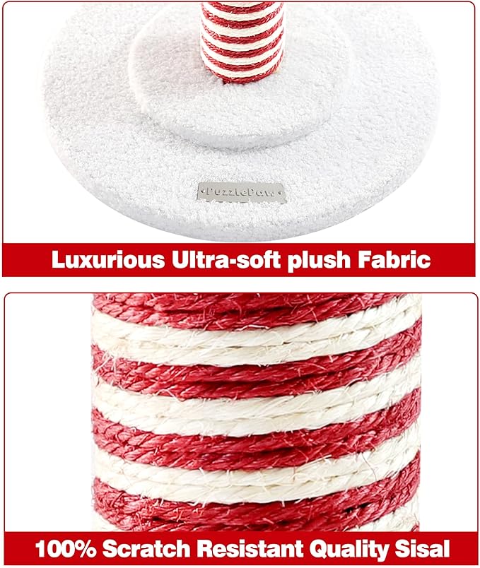 Christmas Cat Scratching Post,Christmas Cat Scratcher for Indoor Cats,Christmas Cat Tree Tower Activity Cat Play Center with Santa Danging Sock Toys and Gift Box - PAWPICO