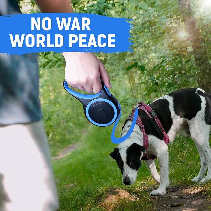 10 FT Retractable Dog Leash with No Tangle for Dog up to 33lbs, One-Handed Brake, with Non-Slip Handle, Strong Nylon Tape for Small and Medium Dogs - PAWPICO