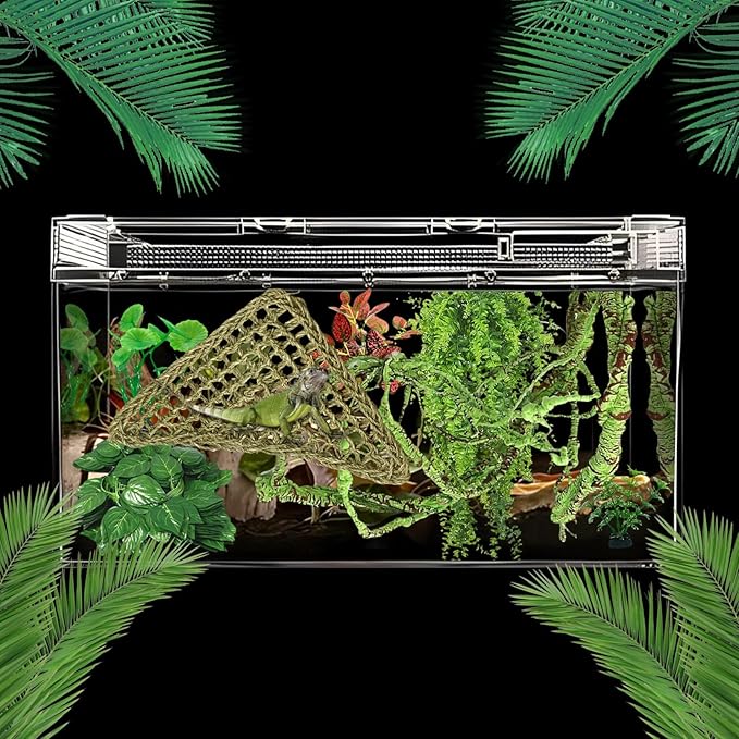 kathson 10 PCS Reptile Vines Plants Flexible Bendable Jungle Climbing Vine Terrarium Plastic Plant Leaves Pet Tank Habitat Decor for Bearded Dragons Lizards Geckos Snakes Frogs and More Reptiles kathson