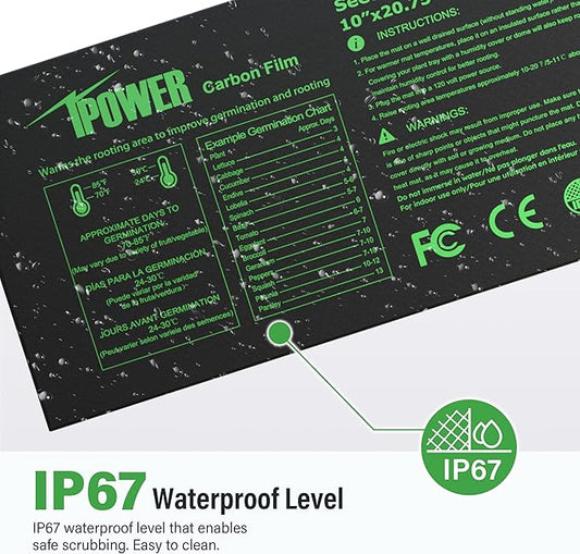 iPower 10" x 20.75" Waterproof Durable Seedling Heat Mat with Digital Thermostat Control Warm Hydroponic Plant for Indoor Gardening Germination Starting iPower