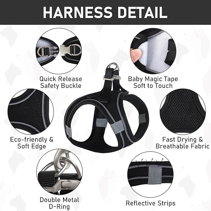 GAMUDA Small Dog Harness Collar and Leash Set, Step in No Chock No Pull Linen Fabric Soft Mesh Dog Vest Harnesses Reflective for Dogs Puppy Cats Kitten Rabbit (Black, XL) GAMUDACollarsCollection