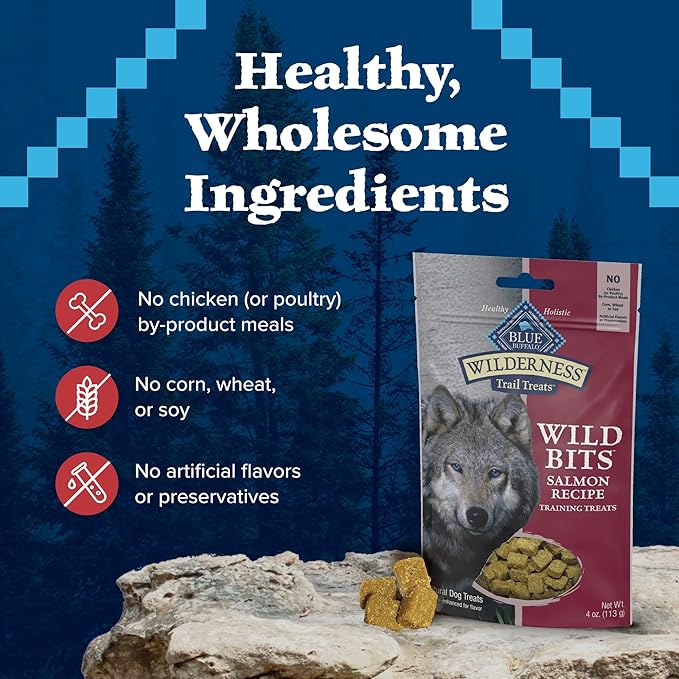 Blue Buffalo Wilderness Wild Bits Soft & Chewy Training Treats for Dogs, Grain-Free, Salmon Recipe, 4-oz. Bag - PAWPICO