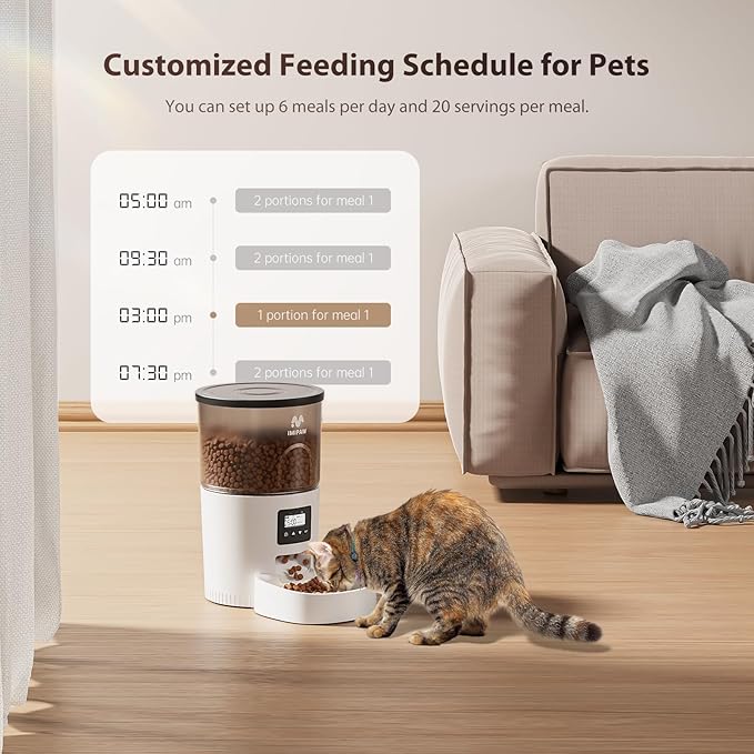 Automatic Cat Feeders, 3L Timed Cat Dry Food Dispenser, Dual Power Supply, Programmable Portion Size, 1-6 Meals Per Day, Auto Pet Feeder for Cats and Small Dogs - PAWPICO