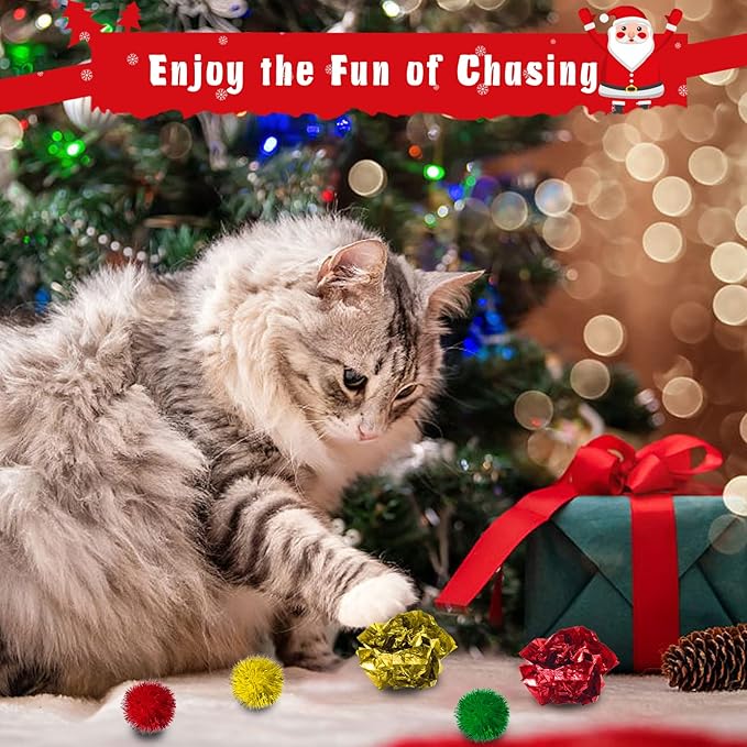 Cat Christmas Stocking, 10 Pack Christmas Cat Toys for Indoor Cats, Includes Catnip Toys, Cat Teaser, Cat Balls and Feather Toys, Great Value for Cats - PAWPICO
