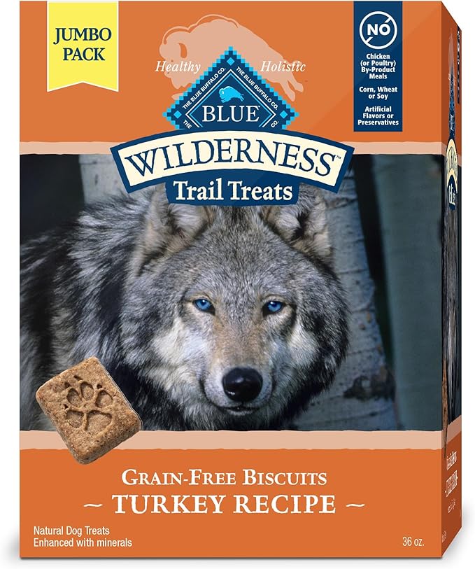 Blue Buffalo Wilderness Trail Treats High Protein Grain Free Crunchy Dog Treats Biscuits, Turkey Recipe, 36-oz box - PAWPICO