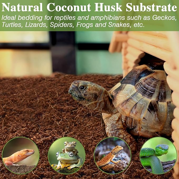 ZeeDix 10LB Compressed Coconut Fiber Substrate, 100% Organic Coco Coir Fiber Brick Husk Substrate Bedding for Reptiles, Geckos, Lizards, Tortoises, Ball Python, Frogs ZeeDix