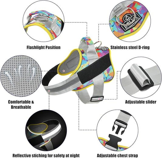 Bolux Dog Harness, No-Pull Reflective Dog Vest, Breathable Adjustable Pet Harness with Handle for Outdoor Walking - No More Pulling, Tugging or Choking (X-Large (Pack of 1), Watercolour) Bolux