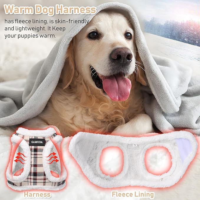 GAMUDA Small Dog Harness Collar and Leash Set, Step in No Chock No Pull Soft Mesh Adjustable Dog Vest Harnesses Plaid Reflective for Dogs Puppy Cats Kitten Rabbit (Warm Beige, XXS) GAMUDACollarsCollection