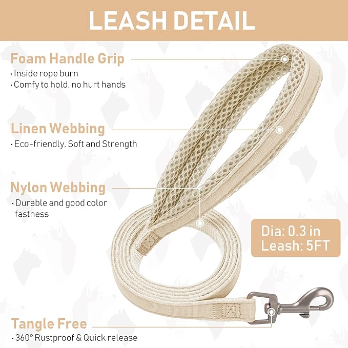 GAMUDA Small Pet Harness Collar and Leash Set, Step in No Chock No Pull Linen Fabric Soft Mesh Dog Vest Harnesses Reflective for Dogs Puppy Cats Kitten Rabbit (Khaki, L) GAMUDACollarsCollection