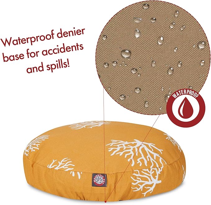 Yellow Coral Medium Round Indoor Outdoor Pet Dog Bed With Removable Washable Cover By Majestic Pet Products - PAWPICO
