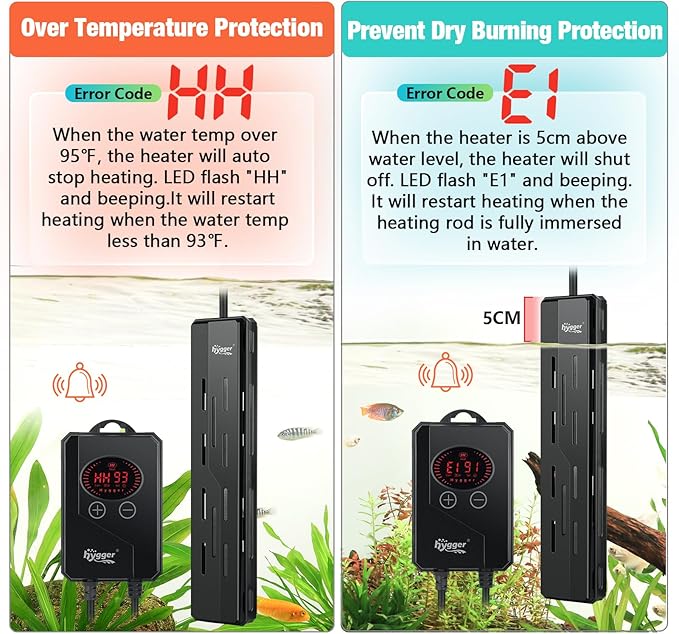 hygger Aquarium Heater 500W,Submersible Fish Tank Heater with Digital LED Controller,Memory Function,Auto Shut Off & Prevent Dry Burning Protection,for Saltwater Freshwater Fish Tank 60-135Gallon hygger