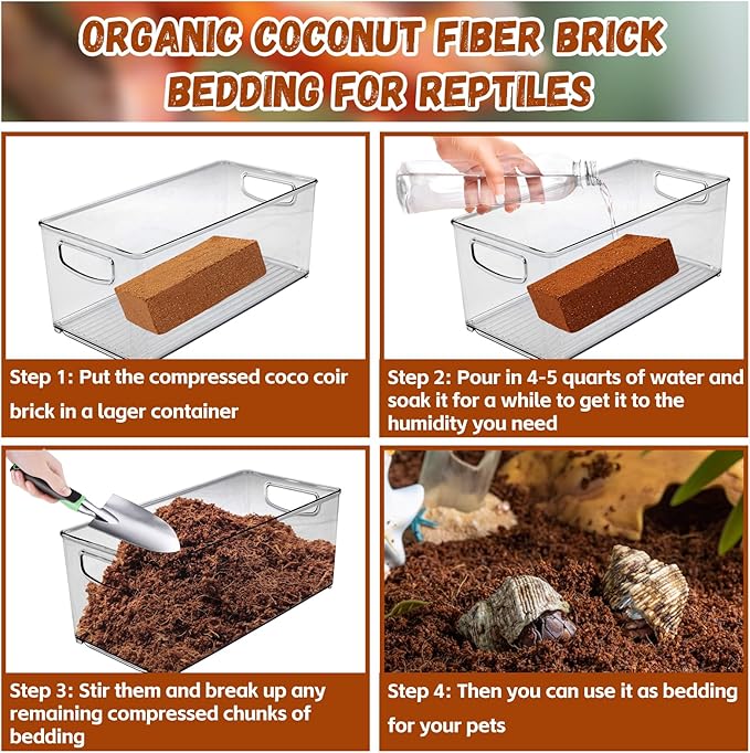 Legigo 6 Pack Compressed Coconut Fiber Substrate - 100% Organic Coconut Fiber Brick Bedding for Reptiles, Natural Coco Husk Substrate Terrarium Bedding for Snake, Hermit Crabs, Frogs, Tortoise, Gecko Legigo