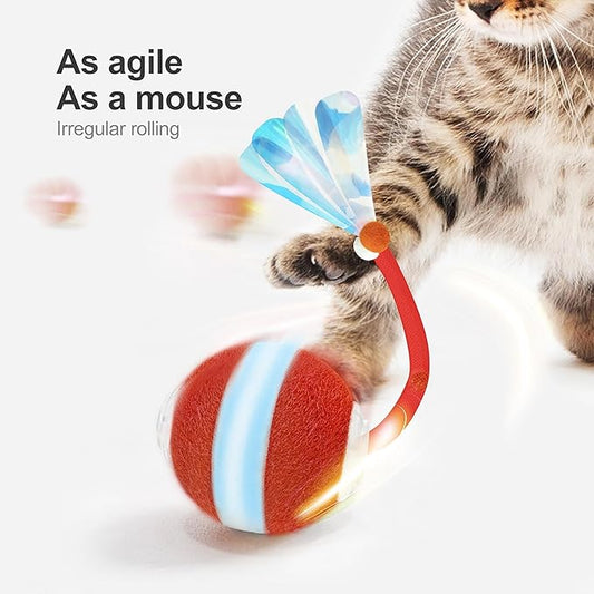 Interactive Cat Toys for Indoor Cats,The 3rd Generation Agile Moving Cat Ball with Elastic Mesh Tail,Automatic Cat/Kitten Toys for Bored Indoor Adult Cats,Motion Activated (Red) - PAWPICO