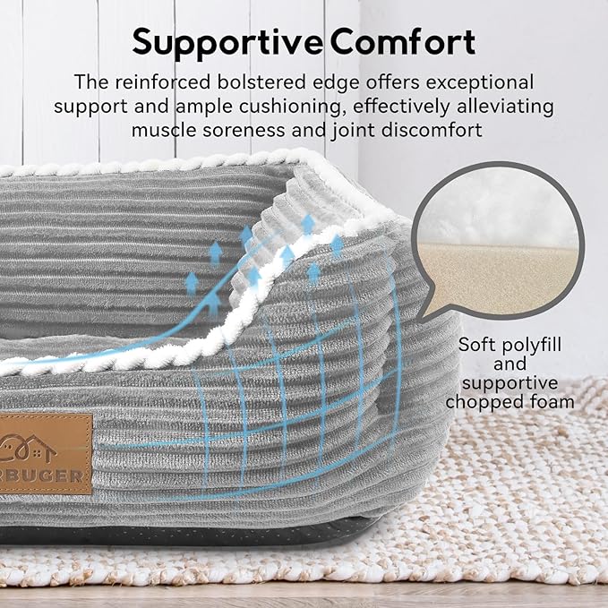 Rectangle Cat Dog Bed for Large Medium Small Pets Indoor Outdoor Machine Washable Sleeping Sofa Non-Slip Bottom Soft Puppy Bed Durable Orthopedic Calming Pet Cuddler (Large, Grey) - PAWPICO