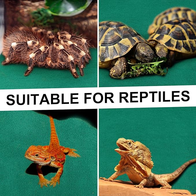 Haull 4 Pcs 24" x 47" Reptile Carpet Pet Terrarium Floor Liners Bedding Substrate Liner Supplies Reptile Cage Mat Tank Accessories for Lizard Bearded Dragon Tortoise Snake Leopard (Green) Kedauud