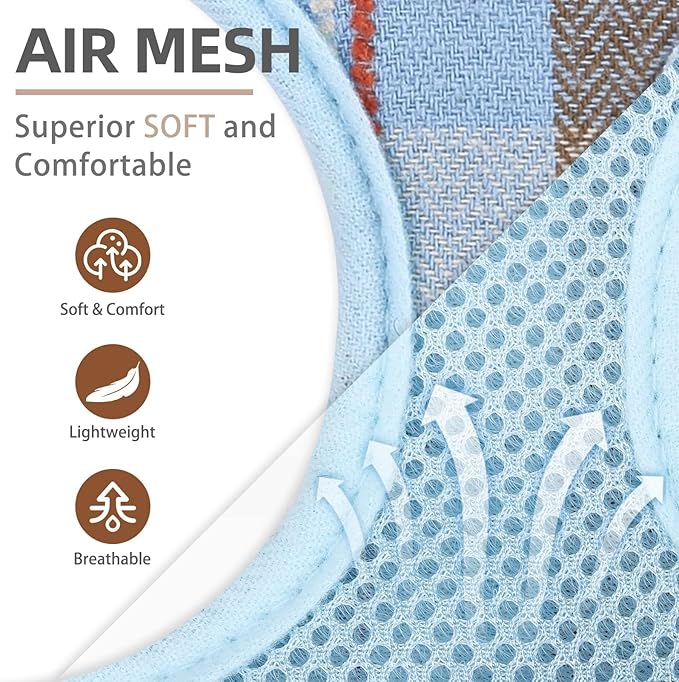 PUPTECK Soft Mesh Dog Harness and Leash Set Pet Puppy Cat Comfort Padded Vest No Pull Harnesses, Blue&Brown, M PUPTECK