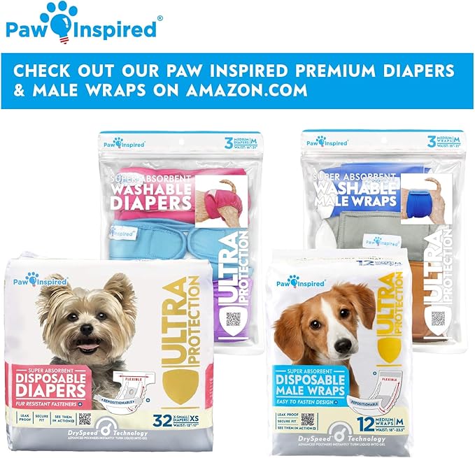 Paw Inspired Dog Diaper Suspenders with Velcro Fasteners | Stretchy Adjustable Suspenders for Female and Male Disposable and Washable Diapers | Fits Small, Medium and Large Size Pets (S/M, Purple) - PAWPICO