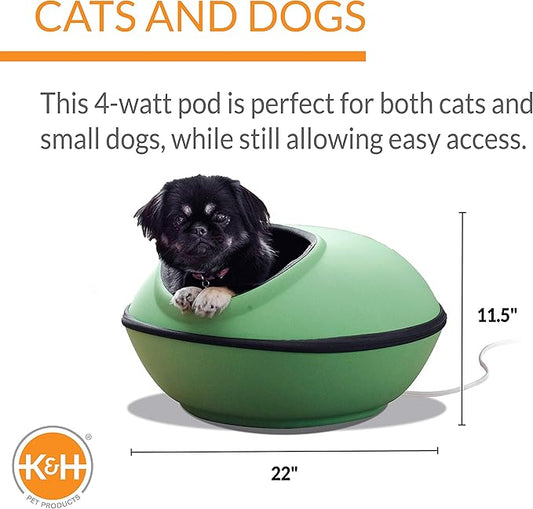 K&H Pet Products Thermo-Kitty Mod Dream Pod Heated Cat Bed for Large Cats, Indoor Heated Cat Cave, Thermal Cat Mat Hideaway for Small or Large Cats and Kittens 22 Inches Green/Black - PAWPICO