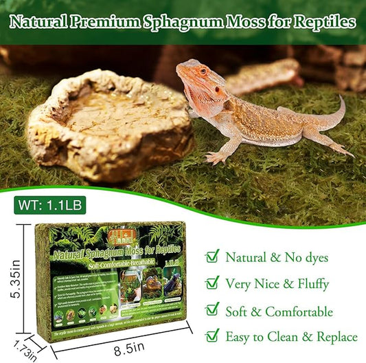 Halatool 1.1LB Natural Sphagnum Moss for Reptiles- 25QT Green Live Moss for Terrarium Plants Long Fiber Reptile Moss for Leopard Gecko Snake Hamsters Tortoises Frogs Lizards Salamanders HALATOOL