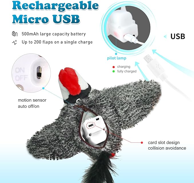 LEWISER Woodpecker Cat Toys, Rechargeable Simulation Bird Cat Toy, Flapping Wings and Lively Chirping, Interactive Catnip Toys for Kitten Kitty Exercise, Touch Activated - PAWPICO
