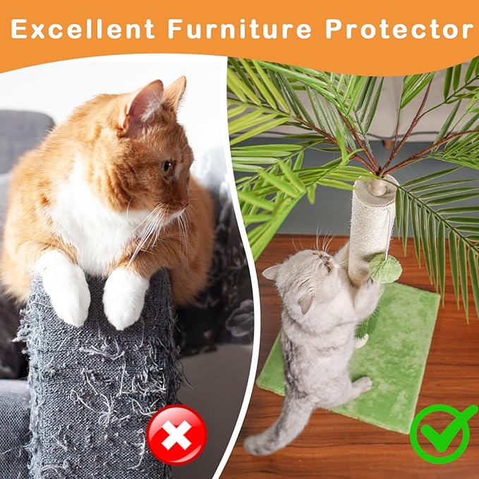 MeowHomm Cat Scratching Post, Cat Palm Tree for Indoor Cats with Natural Sisal Scratch Pole Hanging Sisal Ropes and Balls, Cute 40" Tall Cat Scratcher for Large Cat and Kittens - PAWPICO
