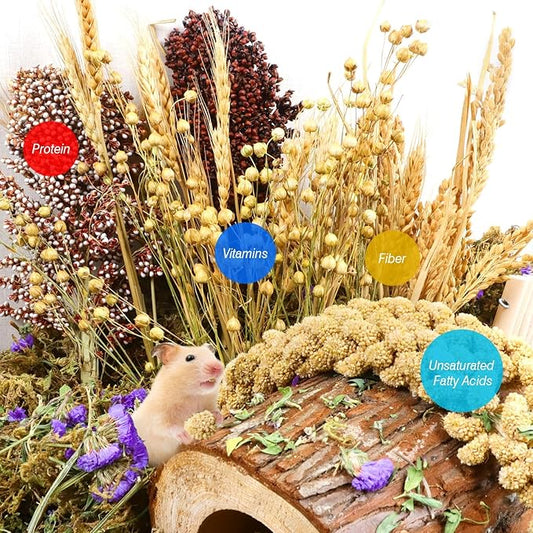 Natural Hamster Bedding, Hamster Herbs Flowers for Hamster Cage Enclosure Habitat Decor Hamster Sprays for Dwarf Syrian Guinea Hamsters Gerbil Degus or Other Small Animals(Grain Version) ALWZ-RDY