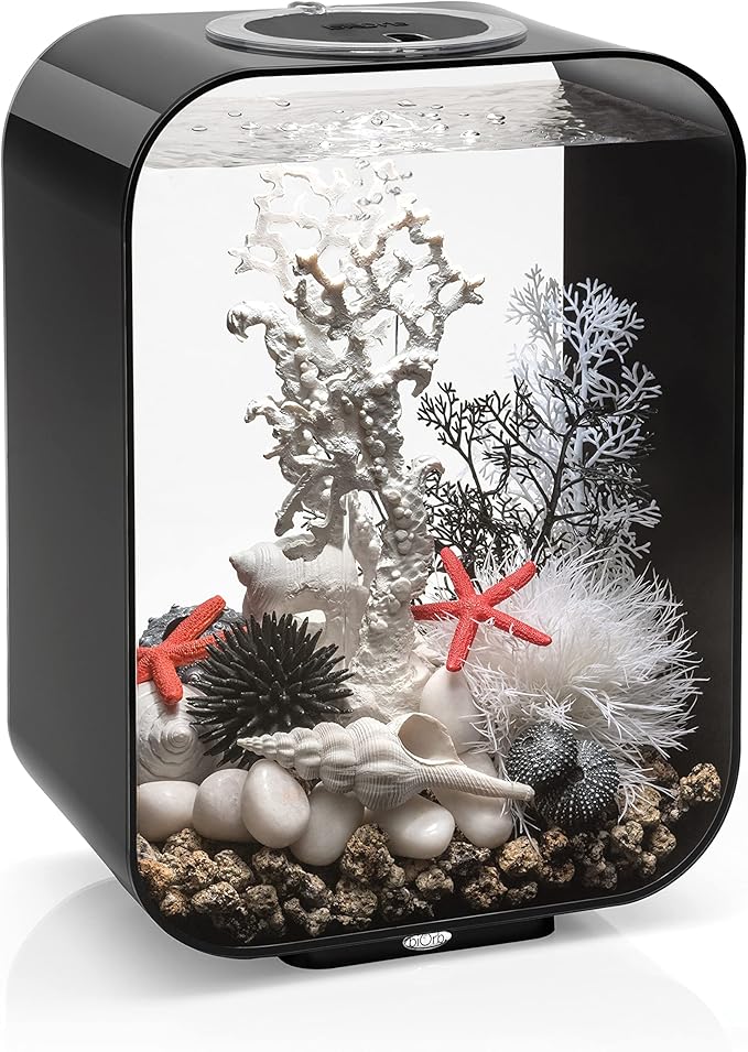 biOrb Life 15 Acrylic 4-Gallon Aquarium with White LED Lights Modern Compact Tank for Tabletop or Desktop Display, Black biOrb