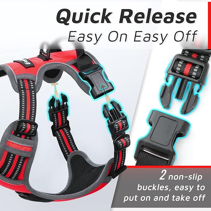 Eagloo Dog Harness Large Breed, No Pull Service Vest with Reflective Strips and Control Handle, Adjustable and Comfortable for Easy Walking, No Choke Pet Harness with 2 Metal Rings, Red, XL GoExplorewithEagloo