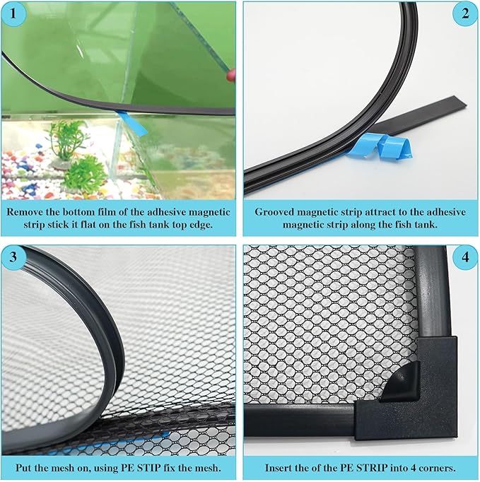Magnetic Aquarium Lid, Max Size 39" x 19" Fish Tank Cover, DIY Aquarium Anti-Jumping Net Hood Set, Adjustable Mesh Screen Netting for Fish Tank Screen Top Cover Orgthin