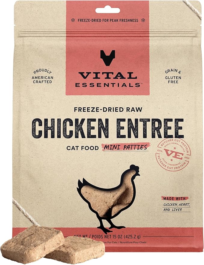 Vital Essentials Freeze Dried Raw Cat Food, Chicken Mini Patties Entree, 15 oz VitalEssentials