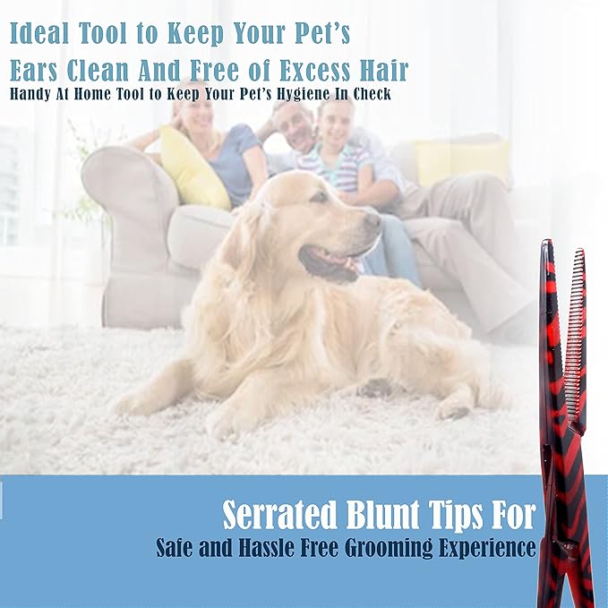 Dog Pet Ear/Nose Hair Puller Grooming Hemostat Locking Forceps Pliers, 5.5" (14cm), Straight (Red Swirls) A2Z+SCILAB