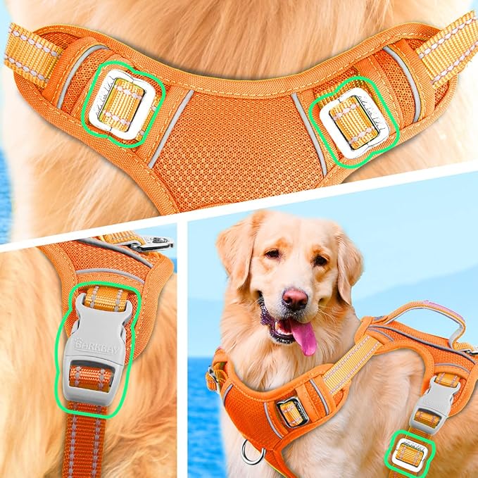 BARKBAY No Pull Dog Harness Large Reflective Dog Harness with Front Clip and Easy Control Handle for Walking Training Running with ID tag Pocket(Orange,XL) BARKBAY