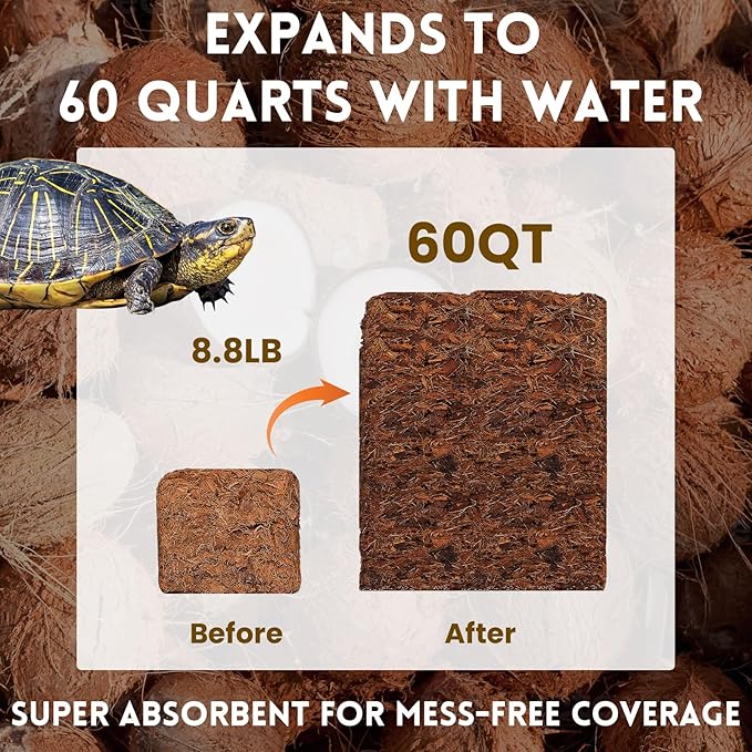 Riare 8.8LB Coconut Chip Substrate for Reptiles, 60 Quart Coconut Fiber Substrate Coco Chips Substrate Coconut Husk Bedding for Snakes, Tortoises, Ball Python, Bearded Dragon, Geckos, Lizards, Frogs Riare