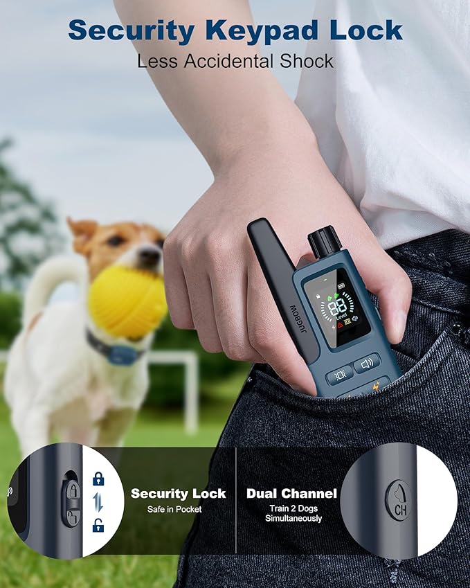 Jugbow Dog Shock Collar - 3300FT Dog Training Collar with Remote IPX7 Waterproof Electric Collar with 4 Training Modes, Security Lock, Rechargeable e-Collar for All Breeds, Sizes Cyan Blue FollowJugbowtoGetSurprise