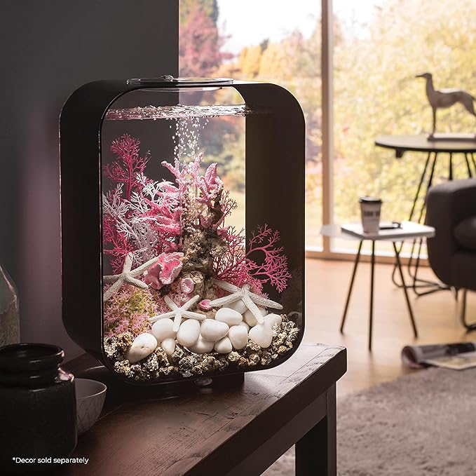 biOrb Life 15 Acrylic 4-Gallon Aquarium with White LED Lights Modern Compact Tank for Tabletop or Desktop Display, Black biOrb