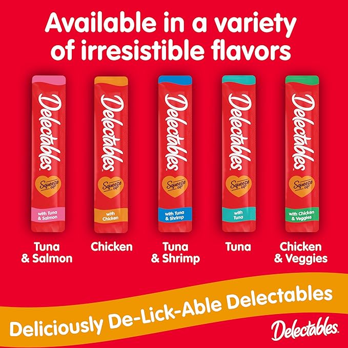 Hartz Delectables Squeeze Up Interactive Lickable Wet Cat Treats for Adult & Senior Cats, Chicken & Tuna, 10 Count,5 oz Hartz