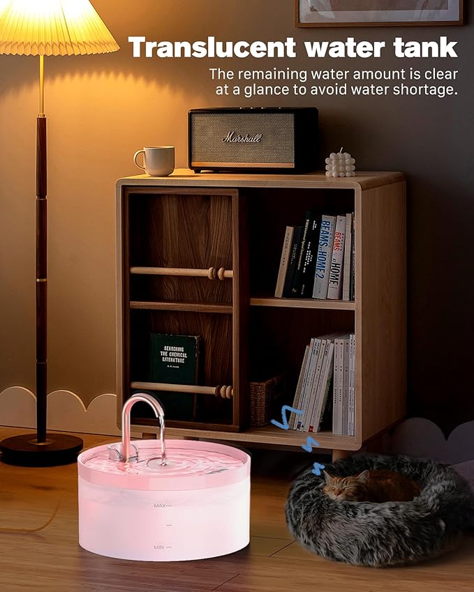 Cat Water Fountain with Tap Shape: 3.2L Cat Fountain for Cats - Super Quiet Water Pump - Filters Hair - Easy Disassembly - 6 Filters + 3 Foam Filters - Pink Cat Fountains for Drinking - PAWPICO